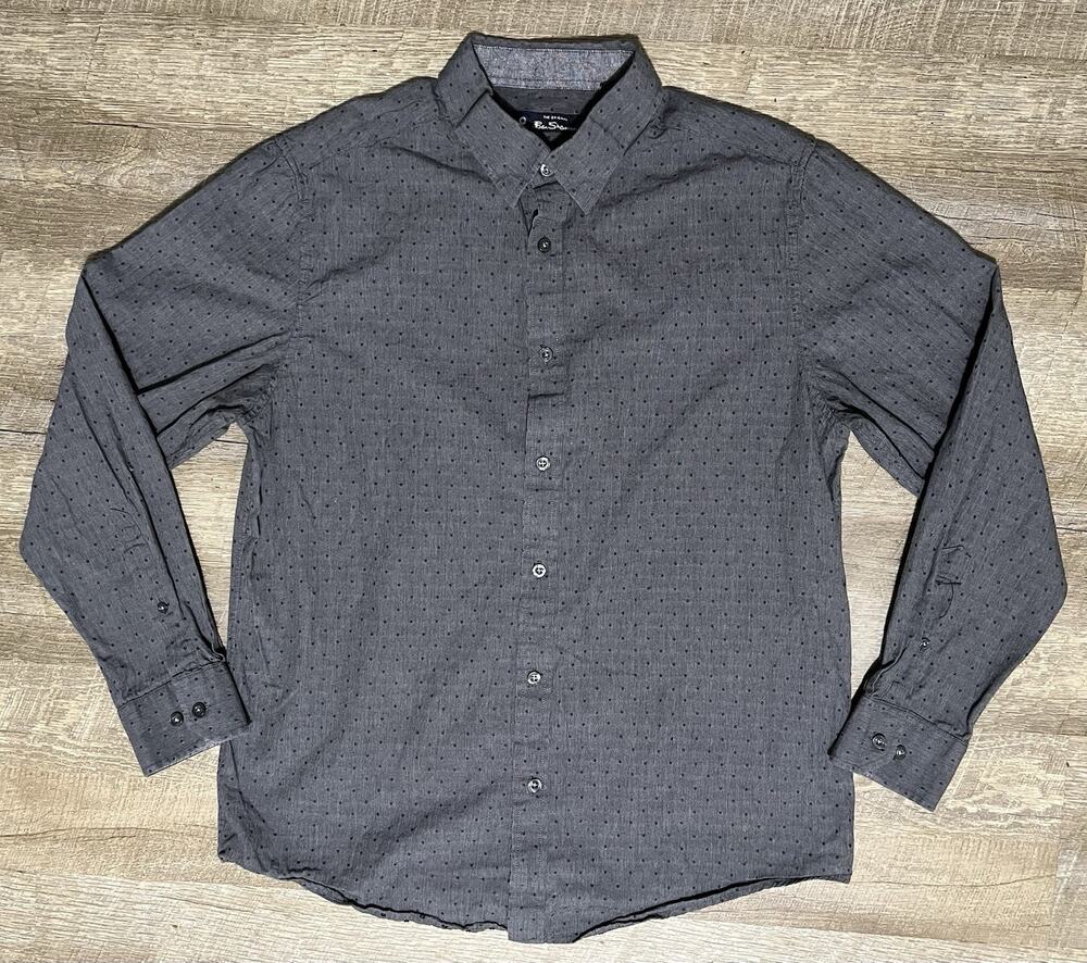 Ben Sherman Button Up Shirt Men's M Gray Geometric Preppy